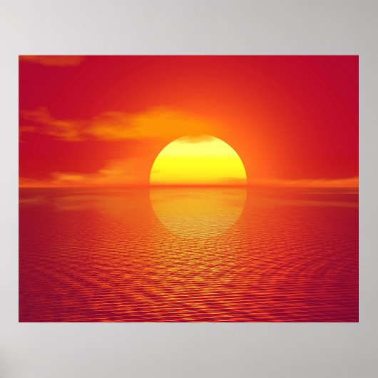 Poster Coucher de soleil sur la mer d'Orange Calme océan  (Devant)