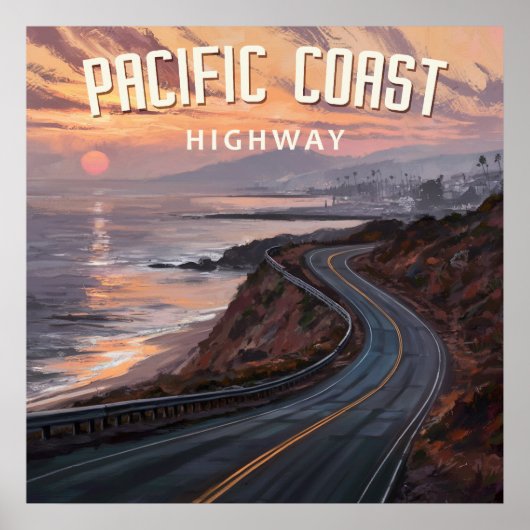 Poster Coucher de soleil sur la Pacific Coast Highway (Devant)