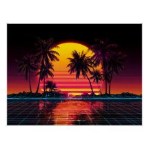 Coucher de soleil sur la paume de la grille néon