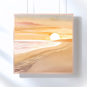 Poster Coucher de soleil sur la plage aquarelle   Beau ja