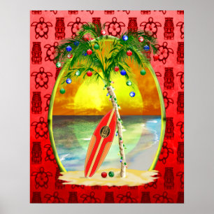 Poster coucher de soleil sur la plage de Noël