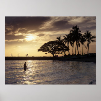 Poster Coucher de soleil sur la plage de Waikiki