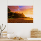 Poster Coucher de soleil sur la plage dorée, Hawaï (Cuisine)