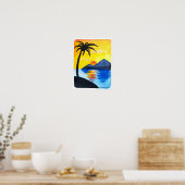 Poster Coucher de soleil sur la plage - Illustration aqua (Cuisine)