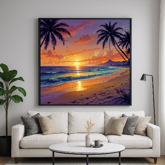 Poster Coucher de soleil sur la plage tropicale - Art de 