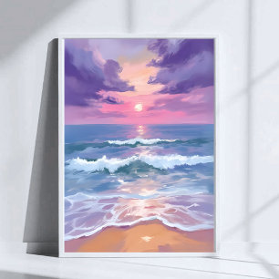 Poster Coucher de soleil sur la plage violet lavande à l'