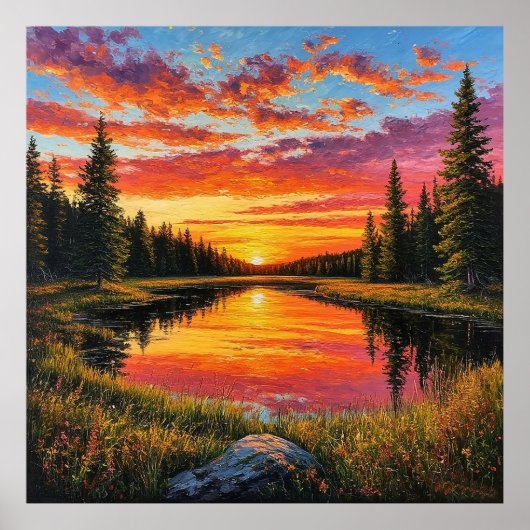 Poster Coucher de soleil sur la rivière tranquille de la (Devant)
