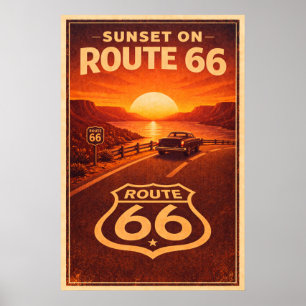 Poster Coucher de soleil sur la route 66 Litho