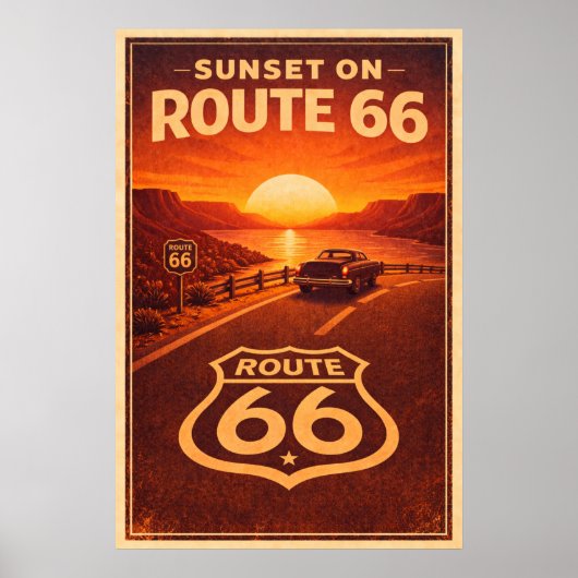 Poster Coucher de soleil sur la route 66 Litho (Devant)
