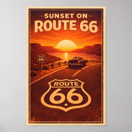 Poster Coucher de soleil sur la route 66 Litho (Devant)