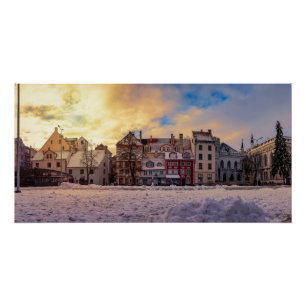 Poster Coucher de soleil sur la rue à Riga
