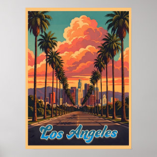 Poster Coucher de soleil sur la skyline de Los Angeles av