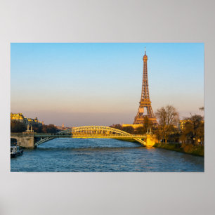 Poster Coucher de soleil sur la Tour Eiffel et le Pont Ro