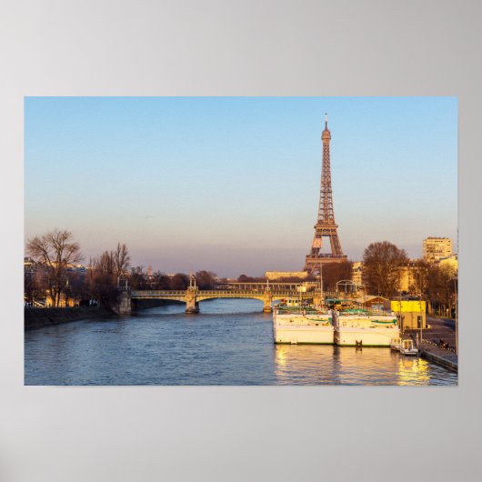 Poster Coucher de soleil sur la Tour Eiffel et le Pont Ro (Devant)