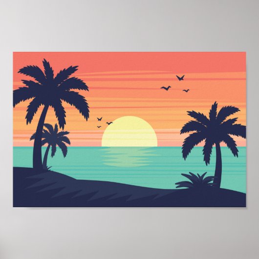 Poster Coucher de soleil sur l'affiche de l'océan (Devant)