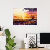 Poster Coucher De Soleil Sur L'Aquarelle Des Prairies (Bureau à domicile)