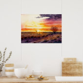 Poster Coucher De Soleil Sur L'Aquarelle Des Prairies (Cuisine)