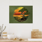 Poster Coucher de soleil sur l'arbre Bonsai (Cuisine)