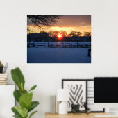 Poster Coucher de soleil sur le champ de neige (Bureau à domicile)