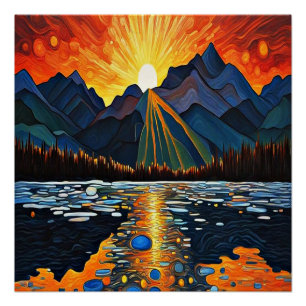 Poster Coucher de soleil sur le lac gelé 1
