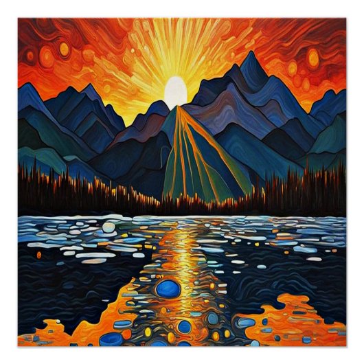 Poster Coucher de soleil sur le lac gelé 1 (Devant)