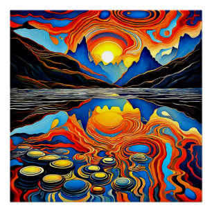Poster Coucher de soleil sur le lac tacheté 2