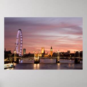 Poster Coucher de soleil sur le London Eye & Parliament