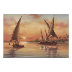 Poster Coucher de soleil sur le Nil - Feluccas Art