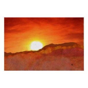 Poster Coucher De Soleil Sur Les Montagnes,
