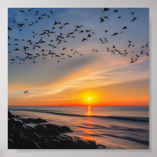 Poster Coucher de soleil sur les rochers (Devant)