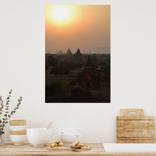 Poster Coucher de soleil sur les temples de Bagan - Birma (Cuisine)