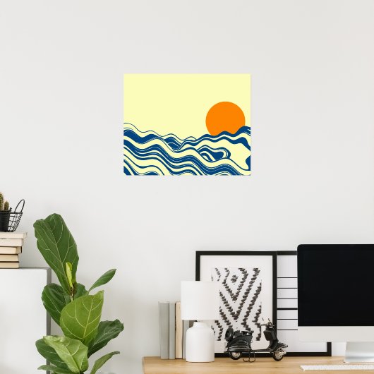 Poster Coucher de soleil sur les vagues (Bureau à domicile)