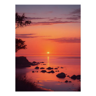 Poster Coucher de soleil sur l'océan à la plage