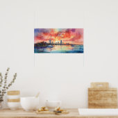 Poster Coucher de soleil sur Miami depuis Biscayne Bay (Cuisine)