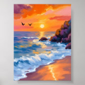 Poster Coucher de soleil sur Orange Beach | Peinture côti (Devant)