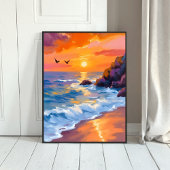 Poster Coucher de soleil sur Orange Beach | Peinture côti