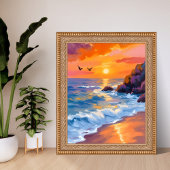Poster Coucher de soleil sur Orange Beach | Peinture côti