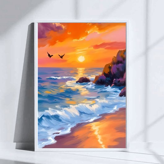 Poster Coucher de soleil sur Orange Beach | Peinture côti