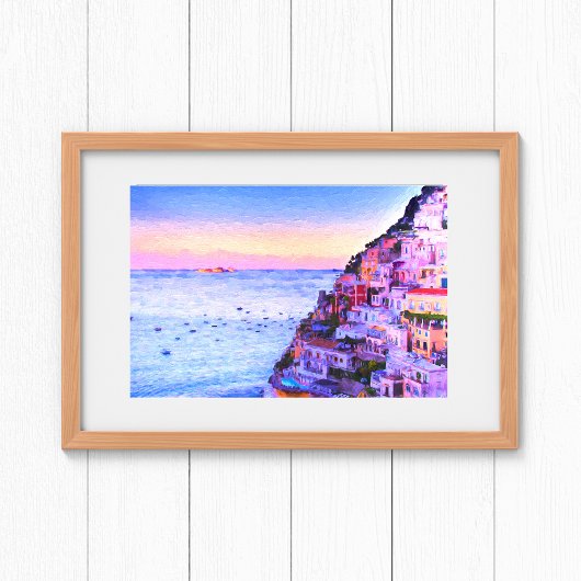 Poster Coucher de soleil sur Positano, Italie Peinture