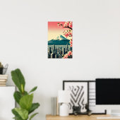 Poster Coucher de soleil sur Tokyo avec fleurs de cerisie (Bureau à domicile)