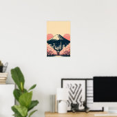 Poster Coucher de soleil sur Tokyo avec fleurs de cerisie (Bureau à domicile)
