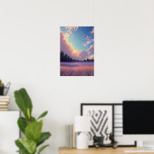 Poster Coucher de soleil sur un champ de fleurs rose et b (Bureau à domicile)