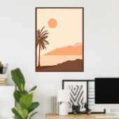 Poster Coucher de soleil sur un palmier, Île, Art abstrai (Bureau à domicile)