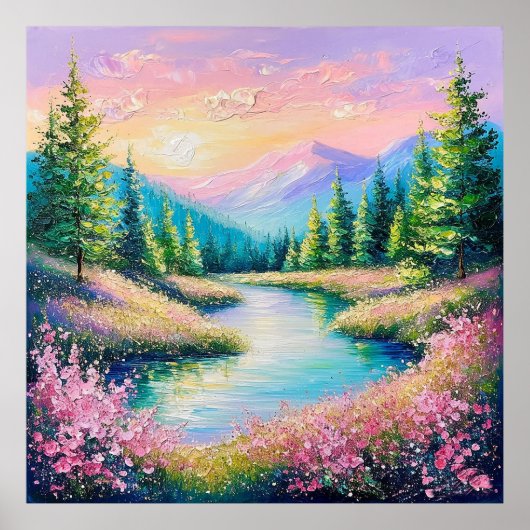 Poster Coucher de soleil sur un ruisseau serein et des ar (Devant)