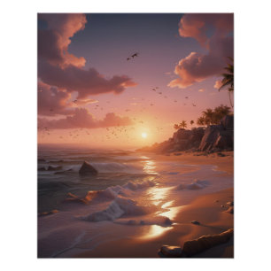 Poster coucher de soleil sur une plage tropicale