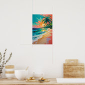 Poster Coucher de soleil sur une plage tropicale avec pal (Cuisine)