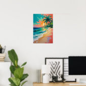 Poster Coucher de soleil sur une plage tropicale avec pal (Bureau à domicile)
