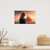 Poster Coucher de soleil sur une ville du futur (Cuisine)