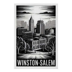 Poster Coucher de soleil sur Winston-Salem NC noir blanc