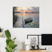 Poster Coucher de soleil tranquille sur une barque sur un (Bureau à domicile)